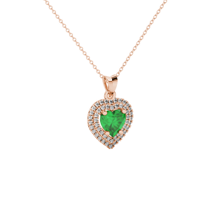 Emerald Green heart cut gemstone double halo pendant in rose gold