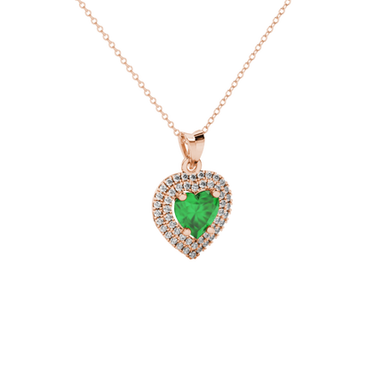 Emerald Green heart cut gemstone double halo pendant in rose gold
