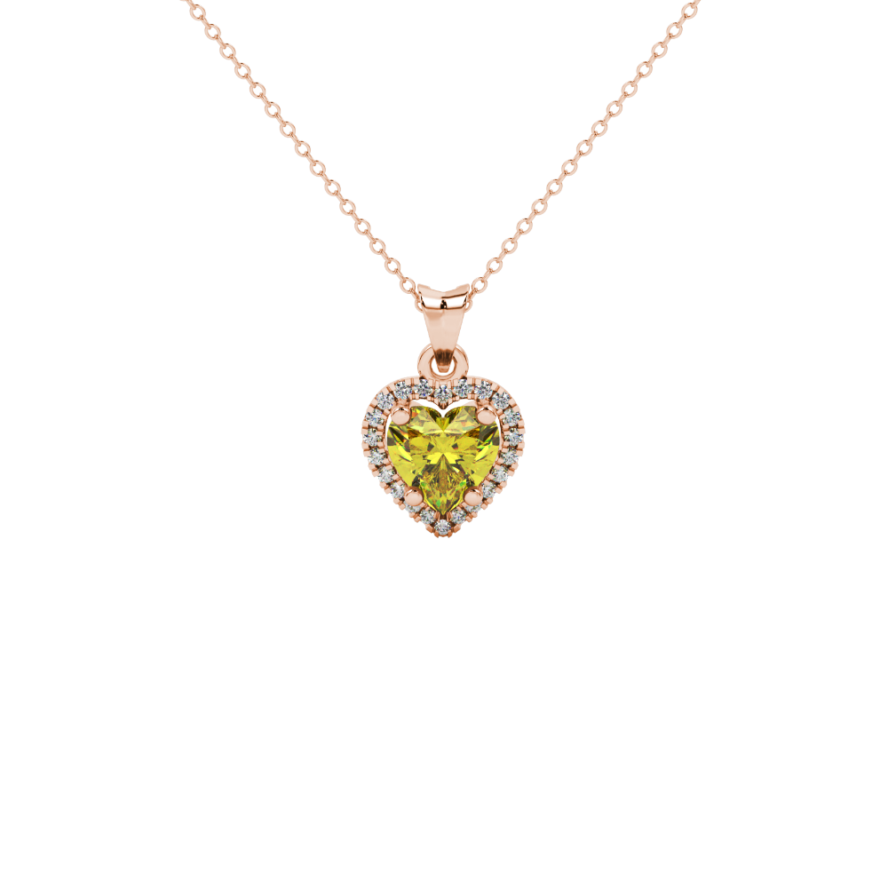 Canary Yellow heart cut gemstone halo pendant in rose gold