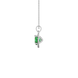 Side view of Emerald Green heart cut gemstone halo pendant in white gold showcasing the prong setting