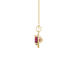 Side view of Raspberry Red heart cut gemstone halo pendant in yellow gold