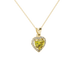 Close-up angled shot of Canary Yellow heart cut halo pendant in yellow gold