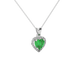 Close-up angled shot of Emerald Green heart cut halo pendant in white gold