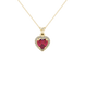 Raspberry Red heart cut gemstone halo pendant in yellow gold