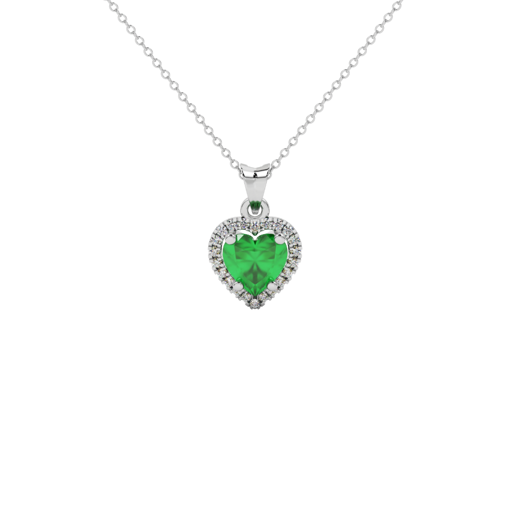 Emerald Green heart cut gemstone halo pendant in white gold