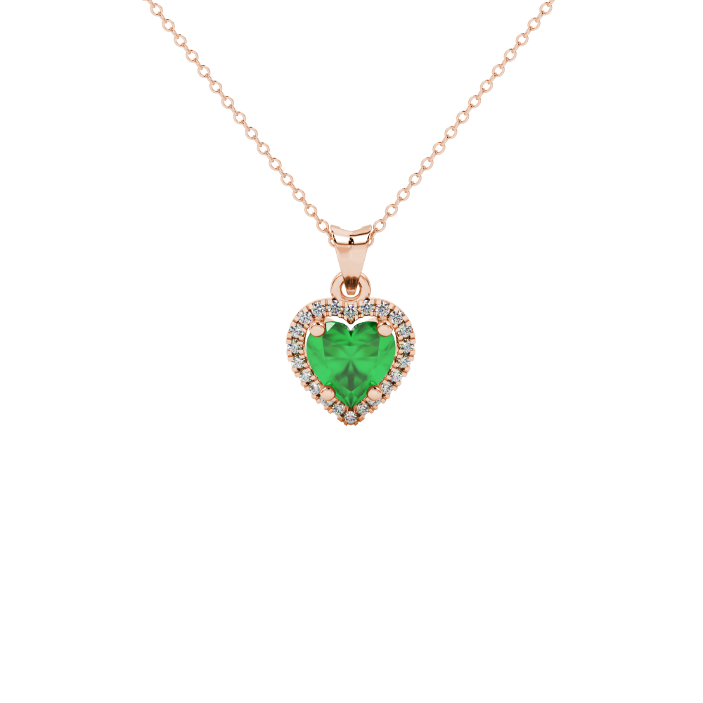 Emerald Green heart cut gemstone halo pendant in rose gold