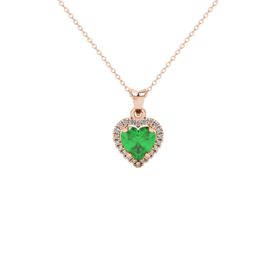 Emerald Green heart cut gemstone halo pendant in rose gold