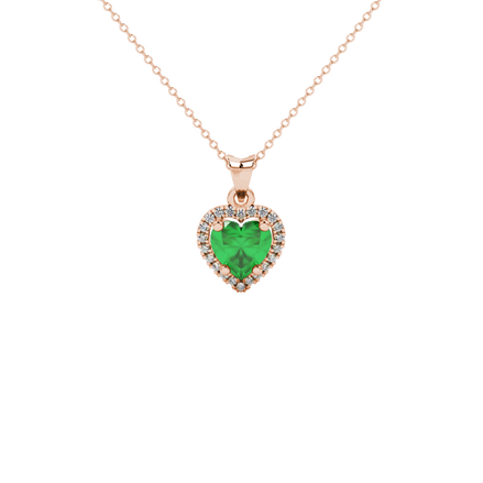 Emerald Green heart cut gemstone halo pendant in rose gold