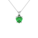 Close-up angled shot of Emerald Green heart cut lotus basket halo pendant in white gold