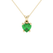 Close-up angled shot of Emerald Green heart cut lotus basket halo pendant in yellow gold
