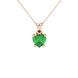 Close-up angled shot of Emerald Green heart cut lotus basket halo pendant in rose gold
