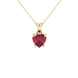 Close-up angled shot of Raspberry Red heart cut lotus basket halo pendant in yellow gold
