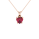 Close-up angled shot of Raspberry Red heart cut lotus basket halo pendant in rose gold