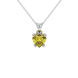 Close-up angled shot of Canary Yellow heart cut lotus basket halo pendant in white gold