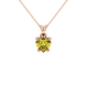 Close-up angled shot of Canary Yellow heart cut lotus basket halo pendant in rose gold