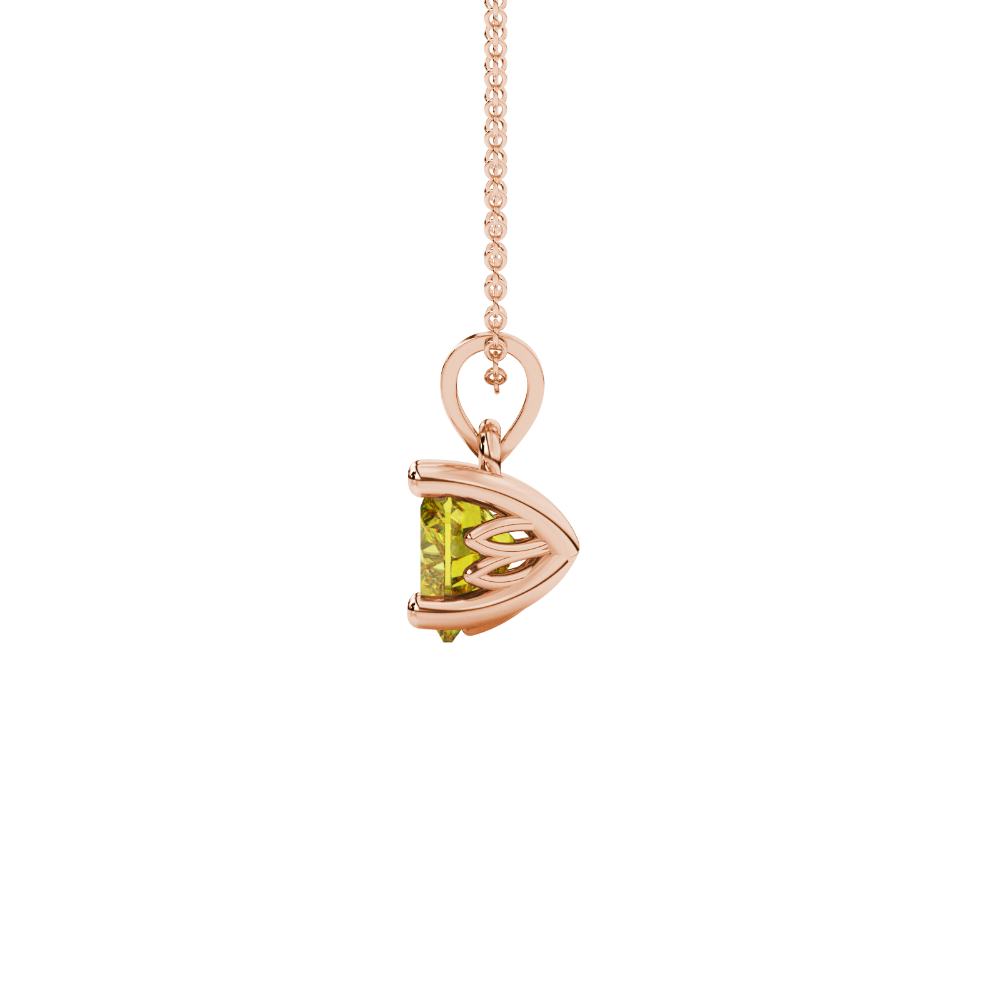 Side view of Canary Yellow heart cut gemstone pendant showcasing the rose gold 