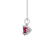 Side view of Raspberry Red heart cut gemstone pendant showcasing the white gold