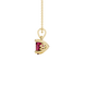Side view of Raspberry Red heart cut gemstone pendant showcasing the yellow gold