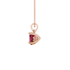 Side view of Raspberry Red heart cut gemstone pendant showcasing the rose gold