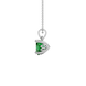 Side view of Emerald Green heart cut gemstone pendant showcasing the white gold