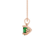 Side view of Emerald Green heart cut gemstone pendant showcasing the rose gold