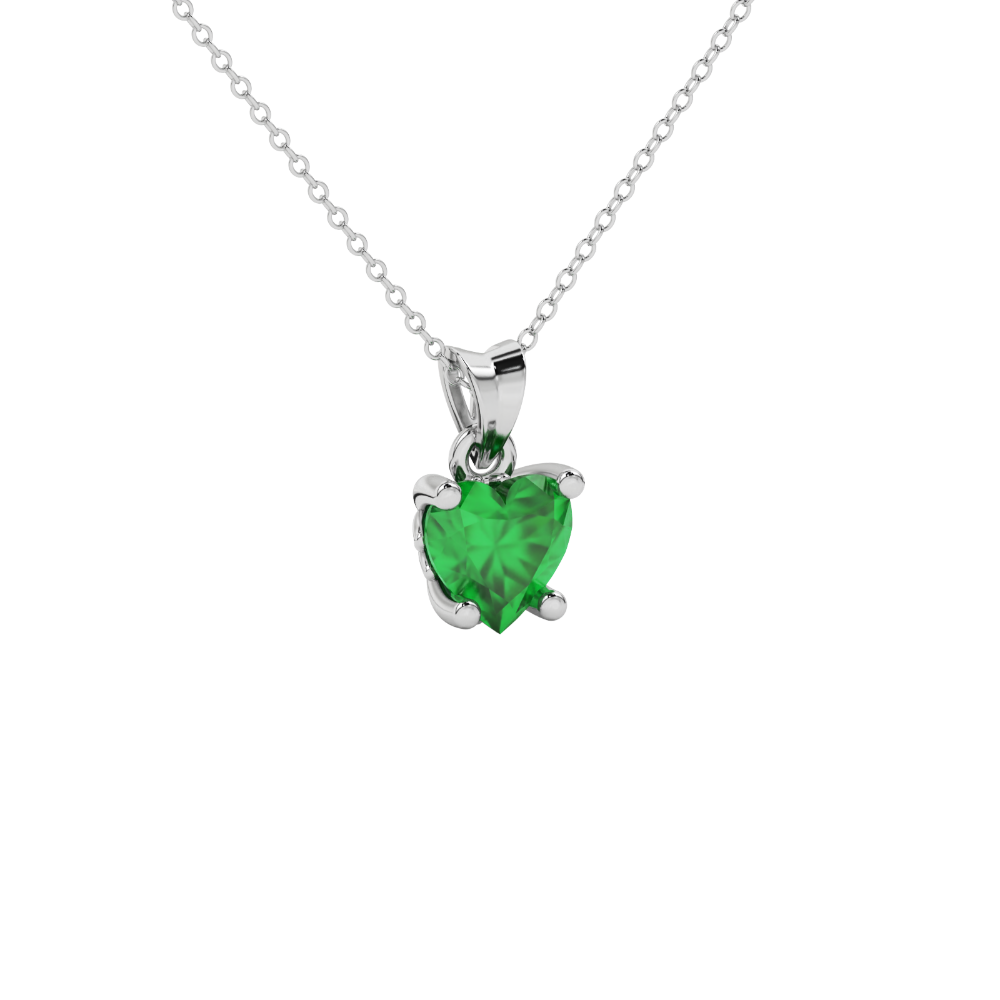 Emerald Green heart cut gemstone lotus basket halo pendant in white gold