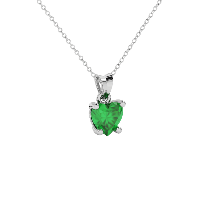 Emerald Green heart cut gemstone lotus basket halo pendant in white gold