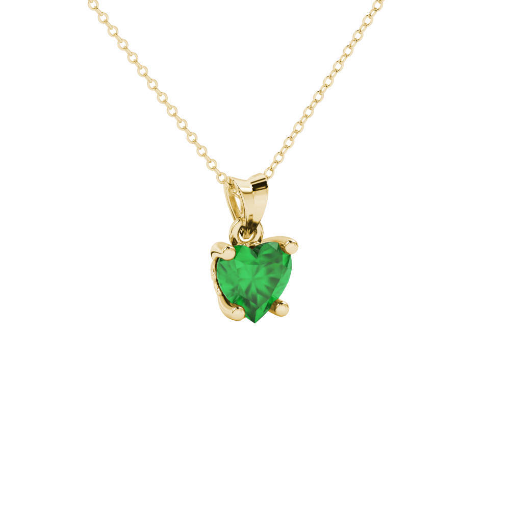 Emerald Green heart cut gemstone lotus basket halo pendant in yellow gold