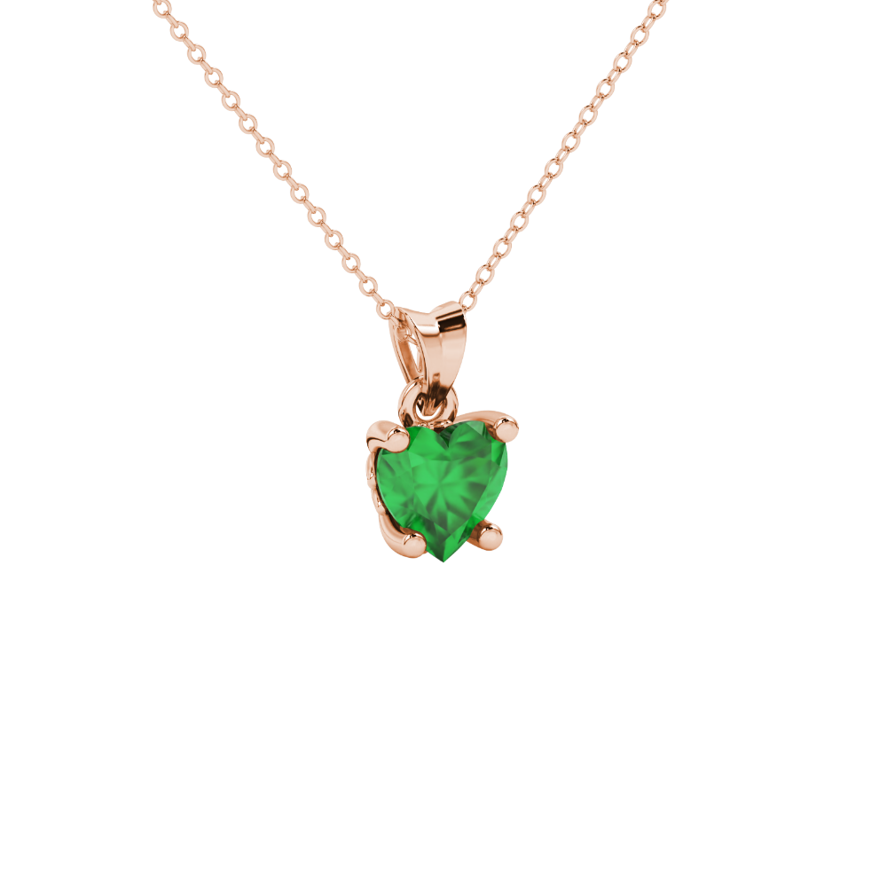 Emerald Green heart cut gemstone lotus basket halo pendant in rose gold