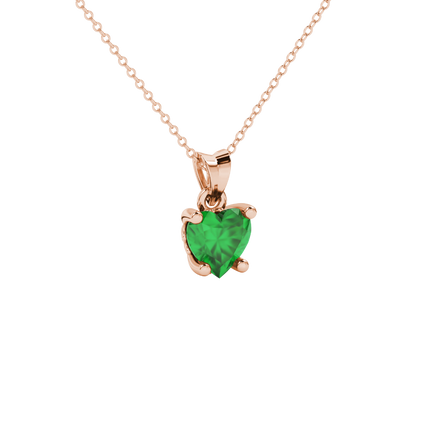 Emerald Green heart cut gemstone lotus basket halo pendant in rose gold