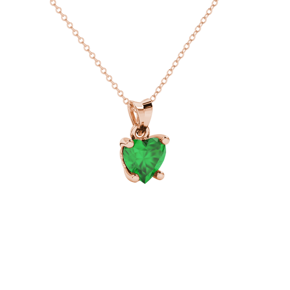Emerald Green heart cut gemstone lotus basket halo pendant in rose gold