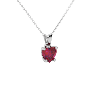 Raspberry Red heart cut gemstone lotus basket halo pendant in white gold