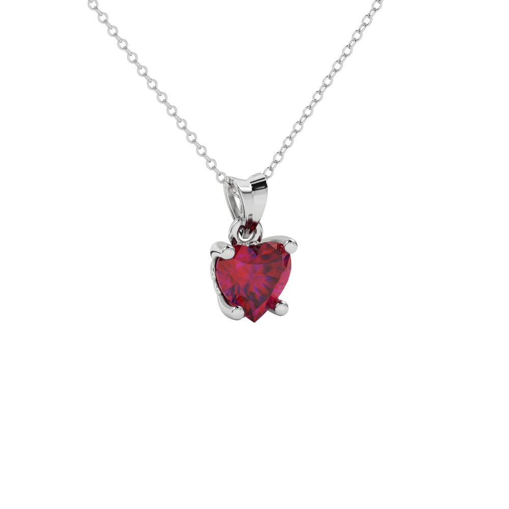 Raspberry Red heart cut gemstone lotus basket halo pendant in white gold