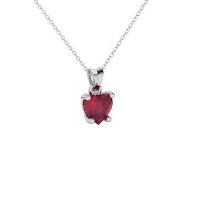 Raspberry Red heart cut gemstone lotus basket halo pendant in white gold