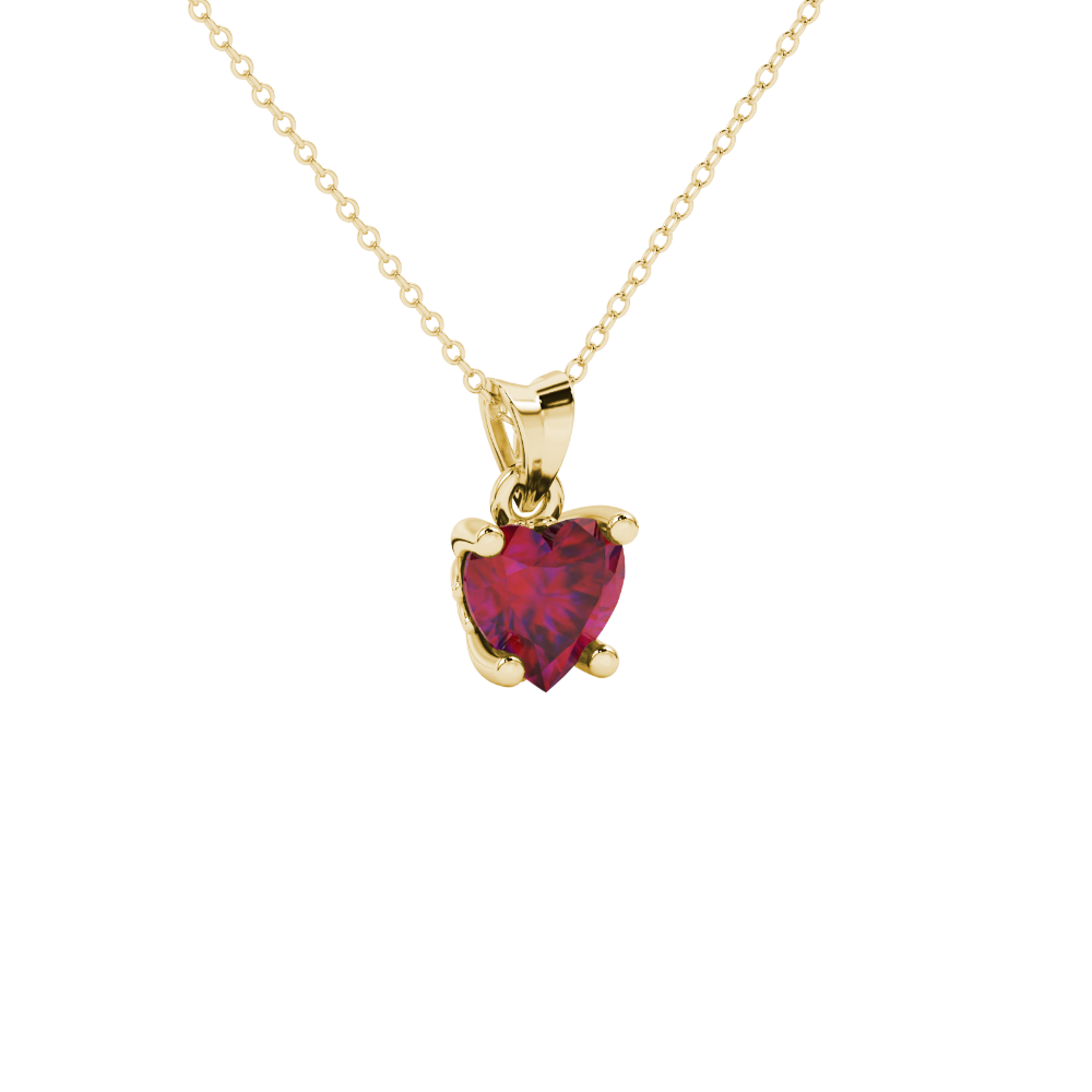 Raspberry Red heart cut gemstone lotus basket halo pendant in yellow gold