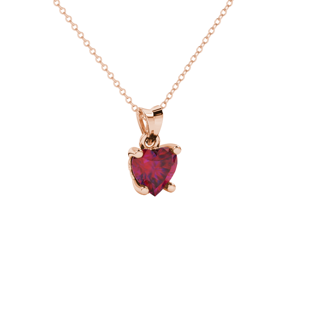 Raspberry Red heart cut gemstone lotus basket halo pendant in rose gold
