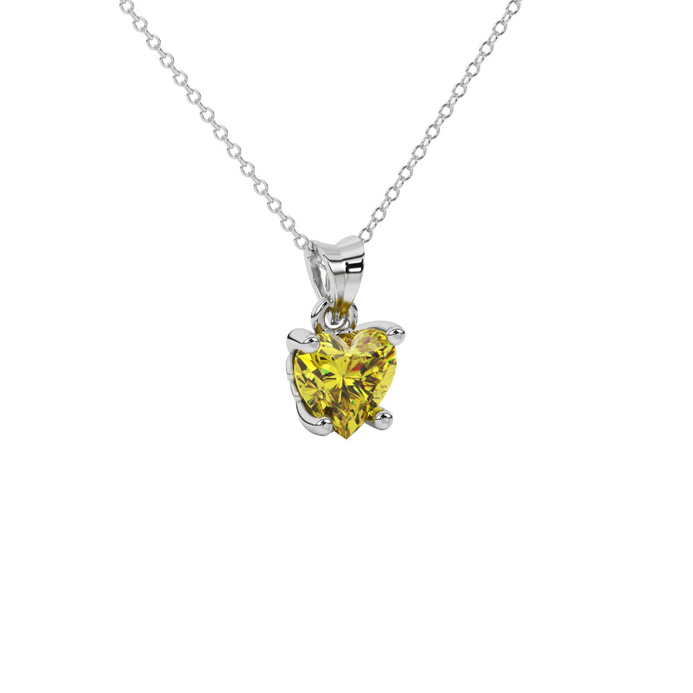 Canary Yellow heart cut gemstone lotus basket halo pendant in white gold