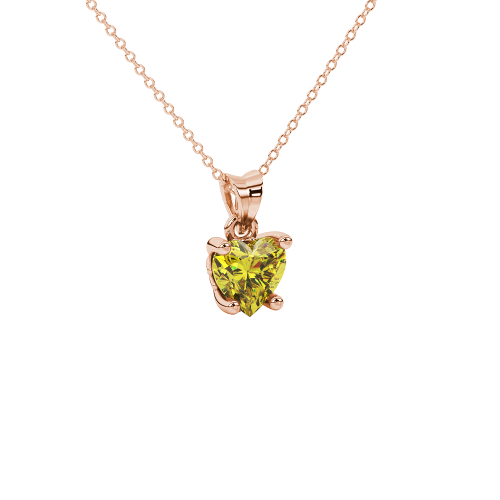 Canary Yellow heart cut gemstone lotus basket halo pendant in rose gold