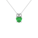 Close-up angled shot of Emerald Green heart cut pave basket halo pendant in white gold