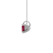 Side view of Raspberry Red heart cut gemstone pendant showcasing the white gold