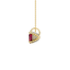 Side view of Raspberry Red heart cut gemstone pendant showcasing the yellow gold