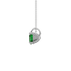 Side view of Emerald Green heart cut gemstone pendant showcasing the white gold
