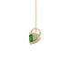 Side view of Emerald Green heart cut gemstone pendant showcasing the yellow gold
