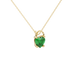Emerald Green heart cut gemstone pave basket halo pendant in yellow gold