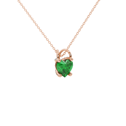 Emerald Green heart cut gemstone pave basket halo pendant in rose gold