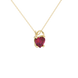 Raspberry Red heart cut gemstone pave basket halo pendant in yellow gold