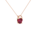 Raspberry Red heart cut gemstone pave basket halo pendant in rose gold