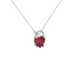 Raspberry Red heart cut gemstone pave basket halo pendant in white gold