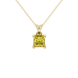 Princess canary yellow gemstone pendant, yellow gold four-prong setting.