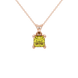 Princess canary yellow gemstone pendant, rose gold four-prong setting.